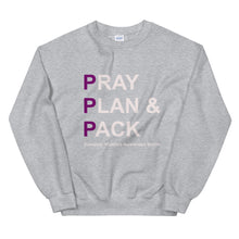 Load image into Gallery viewer, PRAY PLAN PACK - DV Awareness Unisex Sweatshirt (Purple/White Print)