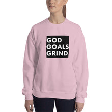 Load image into Gallery viewer, GOD GOALS GRIND Unisex Sweatshirt (White Print/Black Box)