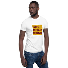 Load image into Gallery viewer, GOD GOALS GRIND Unisex Tee (Maroon Print/Gold Box)