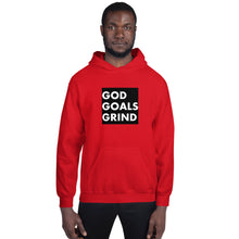 Load image into Gallery viewer, GOD GOALS GRIND Unisex Hoodie (White print / Black box)