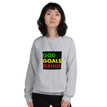 Load image into Gallery viewer, GOD GOALS GRIND Unisex Sweatshirt (Green, Yellow, Red Print)