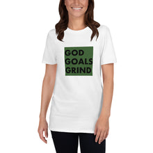 Load image into Gallery viewer, GOD GOALS GRIND Unisex Tee (Black Print/Army Green Box)