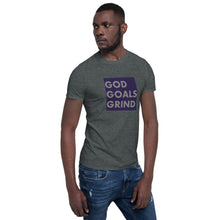 Load image into Gallery viewer, GOD GOALS GRIND Unisex Tee (Gray Print/Navy Box)