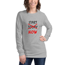 Load image into Gallery viewer, START NOW Unisex Long Sleeve Tee (Black/Red Print)