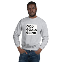Load image into Gallery viewer, GOD GOALS GRIND Unisex Sweatshirt (Black Print/White Box)