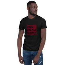 Load image into Gallery viewer, GOD GOALS GRIND Unisex Tee (Black Print/Burgundy Box)