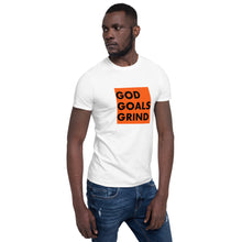 Load image into Gallery viewer, GOD GOALS GRIND Unisex Tee (Black Print/Orange Box)