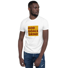 Load image into Gallery viewer, GOD GOALS GRIND Unisex Tee (Maroon Print/Gold Box)