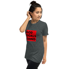 Load image into Gallery viewer, GOD GOALS GRIND Unisex Tee (Black Print/Red Box)