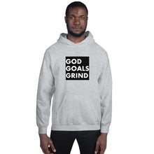 Load image into Gallery viewer, GOD GOALS GRIND Unisex Hoodie (White print / Black box)