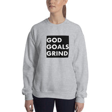 Load image into Gallery viewer, GOD GOALS GRIND Unisex Sweatshirt (White Print/Black Box)