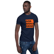Load image into Gallery viewer, GOD GOALS GRIND Unisex Tee (Black Print/Orange Box)