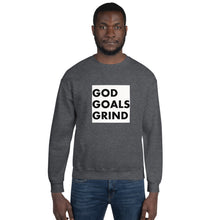 Load image into Gallery viewer, GOD GOALS GRIND Unisex Sweatshirt (Black Print/White Box)