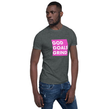 Load image into Gallery viewer, GOD GOALS GRIND Unisex Tee (White Print/Fuchsia Pink Box)