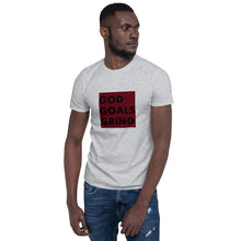 Load image into Gallery viewer, GOD GOALS GRIND Unisex Tee (Black Print/Burgundy Box)