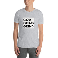 Load image into Gallery viewer, GOD GOALS GRIND Unisex Tee (Black Print/White Box)
