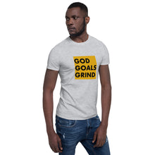 Load image into Gallery viewer, GOD GOALS GRIND Unisex Tee (Black Print/Mustard Box)
