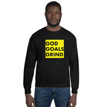 Load image into Gallery viewer, GOD GOALS GRIND Unisex Sweatshirt (Black Print/Gold Box)
