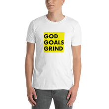 Load image into Gallery viewer, GOD GOALS GRIND Unisex Tee (Black Print/Gold Box)