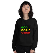 Load image into Gallery viewer, GOD GOALS GRIND Unisex Sweatshirt (Green, Yellow, Red Print)