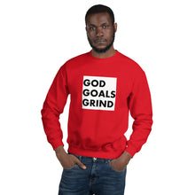 Load image into Gallery viewer, GOD GOALS GRIND Unisex Sweatshirt (Black Print/White Box)