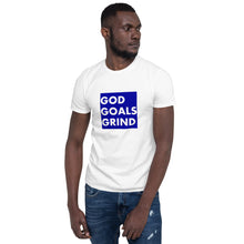 Load image into Gallery viewer, GOD GOALS GRIND Unisex Tee (White Print/Blue Box)