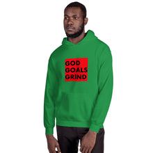 Load image into Gallery viewer, GOD GOALS GRIND Unisex Hoodie (Black print / Red box)
