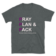 Load image into Gallery viewer, PRAY PLAN PACK - DV Awareness Unisex Tee (Purple/White Print)
