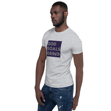 Load image into Gallery viewer, GOD GOALS GRIND Unisex Tee (Gray Print/Navy Box)