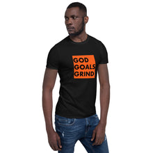 Load image into Gallery viewer, GOD GOALS GRIND Unisex Tee (Black Print/Orange Box)