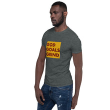 Load image into Gallery viewer, GOD GOALS GRIND Unisex Tee (Maroon Print/Gold Box)