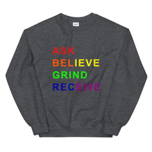 Load image into Gallery viewer, ASK BELIEVE Unisex Sweatshirt (Rainbow Print)
