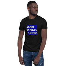 Load image into Gallery viewer, GOD GOALS GRIND Unisex Tee (White Print/Blue Box)