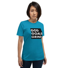 Load image into Gallery viewer, GOD GOALS GRIND Unisex Tee (White Print/Black Box)
