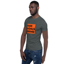 Load image into Gallery viewer, GOD GOALS GRIND Unisex Tee (Black Print/Orange Box)