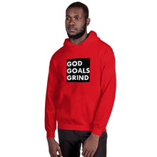 Load image into Gallery viewer, GOD GOALS GRIND Unisex Hoodie (White print / Black box)