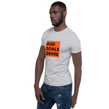 Load image into Gallery viewer, GOD GOALS GRIND Unisex Tee (Black Print/Orange Box)