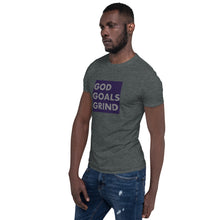 Load image into Gallery viewer, GOD GOALS GRIND Unisex Tee (Gray Print/Navy Box)