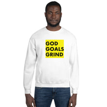 Load image into Gallery viewer, GOD GOALS GRIND Unisex Sweatshirt (Black Print/Gold Box)