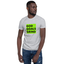 Load image into Gallery viewer, GOD GOALS GRIND Unisex Tee (Black Print/Lime Box)