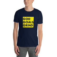 Load image into Gallery viewer, GOD GOALS GRIND Unisex Tee (Black Print/Gold Box)