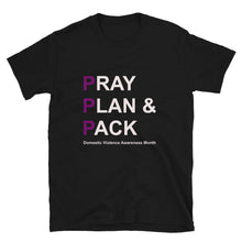 Load image into Gallery viewer, PRAY PLAN PACK - DV Awareness Unisex Tee (Purple/White Print)