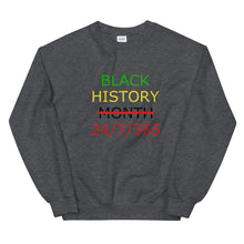 Load image into Gallery viewer, Black History 24/7/365 Unisex Sweatshirt (Multi w/Black Print)