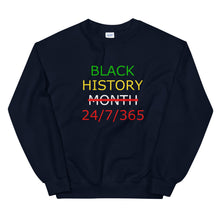 Load image into Gallery viewer, Black History 24/7/365 Unisex Sweatshirt (Multi w/White Print)