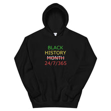 Load image into Gallery viewer, Black History 24/7/365 Unisex Hoodie (Multi w/White Print)