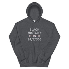 Load image into Gallery viewer, Black History 24/7/365 Unisex Hoodie (White Print)