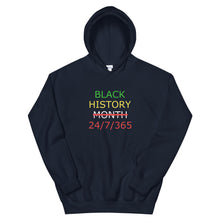 Load image into Gallery viewer, Black History 24/7/365 Unisex Hoodie (Multi w/White Print)