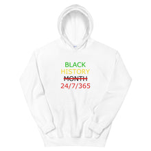 Load image into Gallery viewer, Black History 24/7/365 Unisex Hoodie (Multi w/Black Print)