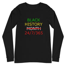 Load image into Gallery viewer, Black History 24/7/365 Unisex Long Sleeve Tee (Multi w/White Print)