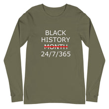 Load image into Gallery viewer, Black History 24/7/365 Unisex Long Sleeve Tee (White Print)